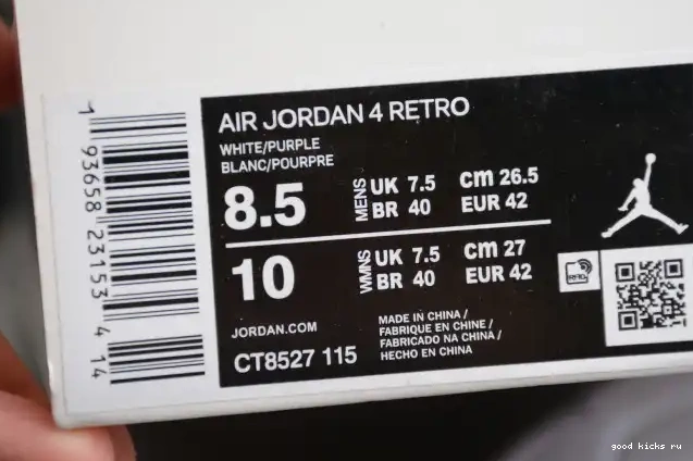 Court Air Jordan Purple 4 CT8527-115 0520